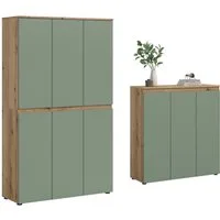 furnling Mehrzweckschrank-Set Sarca - in 5 trendigen Farben, (2-St., bestehend aus Kommode, Universalschrank), 1 Kleiderstange, großzügiger Stauraum durch 28 Fächer, Breite 235 cm