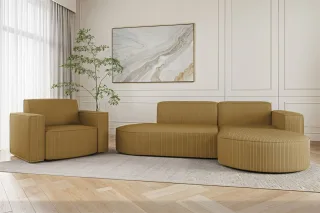 Sofa Set 2-teilig Sessel und Ecksofa PALMA XS Stoff Scala Senfgelb Ottomane R...