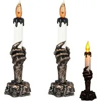 CEPEWA LED Dekolicht LED Kerzenhalter Hand Totenkopf 6x21cm schwarz gold gelb flackernd