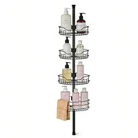 Sekey Duschregal Teleskop-Duschregal ohne Bohren, Eckablagen mit 4 Körbe, Eckregal Bad, Clipsystem, 80–310 cm, schwarz