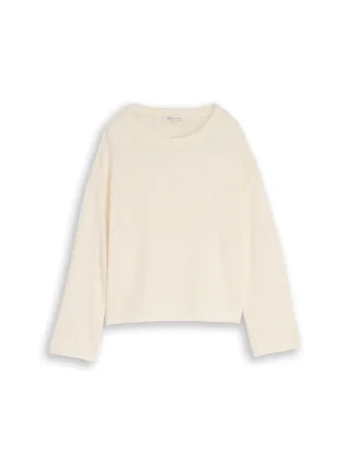 Denim Tom Tailor - Relaxed Fit Strickpullover mit U-Boot-Ausschnitt gardenia white - Gr. - XL