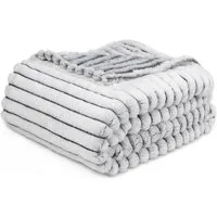 Wohndecke Fleece 150x200 cm Grau gestreift, GREEN ORANGE