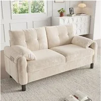 Merax 2-Sitzer Sofa aus Chenille-Stoff, Modulares-Sofa, Couch Doppelsofa im skandinavischen Design für Wohnzimmer/Schlafzimmer 1 Teile, Polstersofa mit Armlehne, dicken Kissen & Seitentaschen, 158x80x88.5cm
