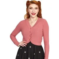 Voodoo Vixen Strickjacke Pink Textured Crop Cardigan Retro Vintage Bauchfrei