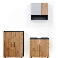 Vicco Badmöbel-Set Irma, Anthrazit/Eiche, 3 Teile, mit Unterschrank 60 cm, (3-er Set, 3-St., 3er Set)