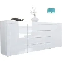 Vladon Sideboard La Paz V1 (Kommode, mit 2 Türen und 4 Schubladen), Weiß Hochglanz / Weiß Hochglanz (167 x 72 x 35)