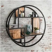 More2Home Wandregal CIRCLE, rund ca. 90 cm, Mangoholz natur, Eisen schwarz