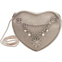 Alpenflüstern Schultertasche Herztasche Charivari Strass-Edelweiss (taupe-grau), - Damen Trachtentasche in Herzform, Schultertasche fürs Dirndl, Herz H