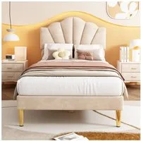 REDOM Polsterbett muschelartiges Bett (90 X 200 CM Ohne Matratze), Höhenverstellbares Kopfteil,Bett mit goldenen Eisenbeinen