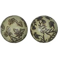 finehomegarden Teichfigur Schwimmkugel 2fach sort. hellgrün Ø4cm/Ø6cm/Ø8cm Blüten Porzellan, (Set), Schwimmende Kugeln für Teich, Brunnen & Wasserschalen 3Größen wählbar