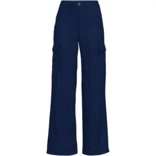 Leinen-Cargohose mit weitem Bein, Damen,  Blau, Leinen, by Lands' End