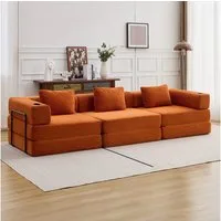 Vankel Sofa Sofas Wohnzimmer, 3-Sitzer Sofa mit Bettfunktion aus Cord, Modulares Schlafsofa, flexibel und bequem mit Kissen