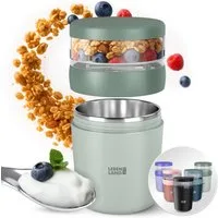 Lebenlang Aufbewahrungsbecher Müslibecher, Isolierende Edelstahlinnenwand, ToGo mit Löffel & 650ml, Edelstahl/Kunststoff, (500ml Becher, 150ml Aufsatz, Drehvershluss, faltbarer Löffel), Auslaufsicher & Perfekt für Schule, Kita, Büro oder Uni