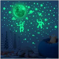 MOPUEA Wandtattoo Dekorative Wandaufkleber, Blumen Fenster Wandsticker Pflanzen/Sterne (Wanddeko Modern Leuchtsticker für Kinderzimmer Schlafzimmer Wohnzimmer, Leuchtmond fluoreszierend Astronaut Mond leuchtend Aufkleber), Selbstklebende dekorative W