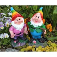 LB H&F Lilienburg Dekofigur 2er Paar Dekofigur Gartenzwerg Zwerg Garten lustig witzig Wichtel (Regenbogen Rainbow Gay Dekozwerg Terrasse PVC Camping Gnom Figur Dekofigur Tolleranz Gleichberechtigung Kobold Gartenfigur Gartendeko binär Liebe Love homo