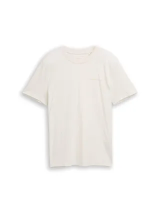 Denim Tom Tailor - Basic T-Shirt mit Logo-Print greyish white - Gr. - S