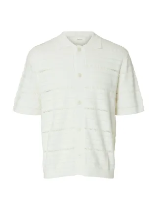 SELECTED MEN - SLHPALLE SS KNIT POLO CARDIGAN Egret - Gr. - M