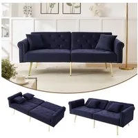 Merax Schlafsofa mit Bettfunktion, 1 Teile, 2-Sitzer-Sofa mit verstellbarer Rückenlehne & goldenen Metallfüßen