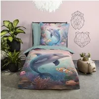 TRAUMSCHLAF Bettwäsche Delfin, Renforce, 2 teilig, tierisches Design aus 100% Baumwolle