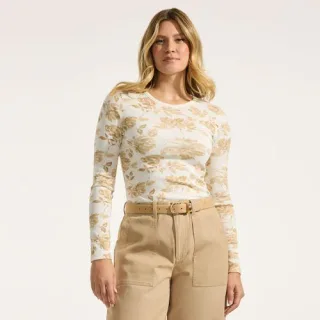 Langarmshirt aus mikrofeinem Baumwollripp, Damen,  Weiß, Baumwolle/Elasthan, by Lands' End