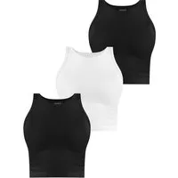 Janice Kurzarmshirt 3 x Damen crop Top hochgeschlossen Niah Kurzes Tanktop aus Baumwolle