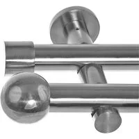 BASIT Gardinenstange Edelstahloptik 20mm mit Wandträgern 120 cm E33, Ø 20 mm, 2-läufig, verschraubt, Metall, H41 120 cm E33 Kugel