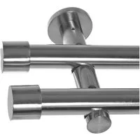 BASIT Gardinenstange Edelstahloptik 20mm mit Wandträgern 120 cm E30, Ø 20 mm, 2-läufig, verschraubt, Metall, H41 120 cm E30 Kappe