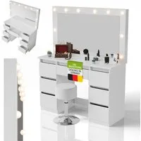 Juskys Schminktisch Lilia (2-St), LED-Beleuchtung, inklusive Hocker, viel Stauraum, Ablageflächen