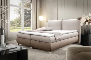 Boxspringbett Schlafzimmerbett VALENTIN 160x200cm Stoff Neve-Vega Hellbraun-D...
