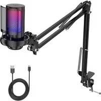 MOPUEA Mikrofon USB Mikrofon Kondensator Mic mit Arm Podcast Streaming Kit für PC