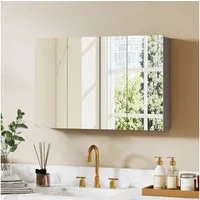 Kleankin Spiegelschrank Wandschrank Badschrank mit Verstellbaren Regalen (Set, 1-St., 1er Set) Badezimmer Spiegelschrank mit drei Türen