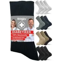 sogzz Diabetikersocken 6-12 Paar Herren 100% Baumwolle ohne Gummi ohne Naht Diabetiker Socken (Ohne Gummibund, 6-Paar)