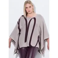 Ulla Popken Pullunder Strick-Poncho Pinselstrich Overzized Rundhals