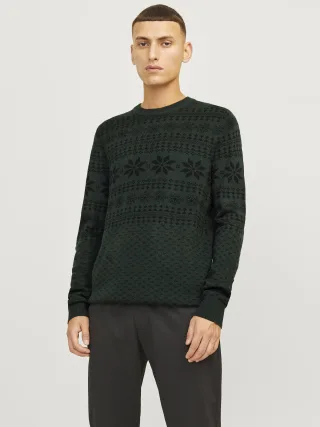 JACK&JONES - JJXMAS GABRIEL KNIT CREW NECK scarab - Gr. - XXL