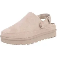 Ital-Design Damen Hausschuhe Freizeit Hausschuh (87118487) Flach Hausschuhe in Beige