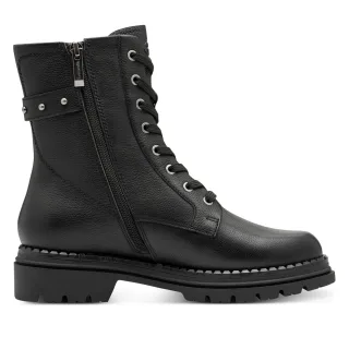 Tamaris Damen Fashion Schwarze Leder Schnürstiefeletten mit Reißverschluss