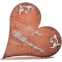 Rostikal Metallschild Herzlich Willkommen Schild Gartendeko Herz, echter Rost