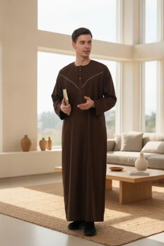Herren Braun Eid Marokkanischer Thobe Robe Djellaba Ramadan Eid Jubba LFS- HM10
