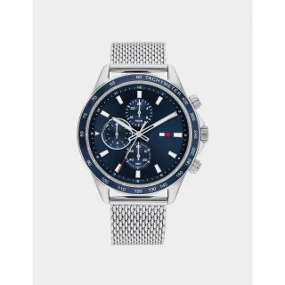 Zubehör Tommy Hilfiger Miles Chronograph Mesh-Armbanduhr in Navy-Silber