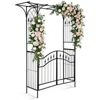 LALAHO Rosenbogen Gartenbogen aus Metall mit Tür 122x41x208 cm, Stabiles Rankgerüst für Kletterpflanzen