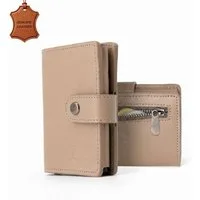herémood Geldbörse Portemonnaie Damen & Herren, Leder Geldbörse Wallet mit RFID Schutz (Visitenkartenetui Wallets for Men Geschenk Papa RFID Kartenetui, 1-tlg., Portemonnaie Beige Damen Kartenetui RFID Schutz Echtleder Slim), RFID Schutz, Echtleder, 