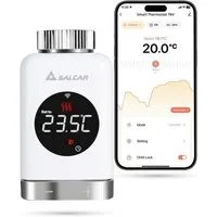 Salcar Heizkörperthermostat Heizkörperthermostat TRV801W Thermostat Heizung Smart LCD WiFi, Thermostat kompatibel mit Amazon Alexa & Google Assistant