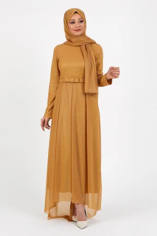 Glitzernd Falten Abendkleid Beige-Braun