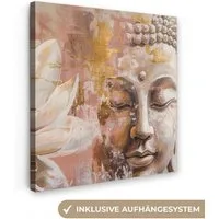 OneMillionCanvasses® Leinwandbild Buddha - Blume - Gold - Rosa - Abstrakt, Fotodruck (1 St), Wandbild, Deko Schlafzimmer Wohnzimmer Flur 20x20 cm