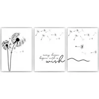 Tigerlino Poster Löwenzahn Poster 3er Set Schwarz Weiß Modern Wandbilder Wohnzimmer