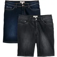 bonprix Jeansbermudas (Packung, 2-tlg., 2er) mit Elasthan-Anteil, im Straight Fit, mit Used-Effekten, 5-Pocket-Form