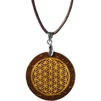 Saraswati Kette mit Anhänger Halskette Gravur "Blume des Lebens" Kokus Ø3cm