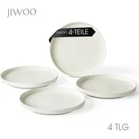 JIWOO Teller 4er Ø21,3cm, Speiseteller Steakteller Dessertteller Brotteller Plate, (4 St), Keramik Hochwertiges Tellerset Weiß Mikrowellen spülmaschinenfest
