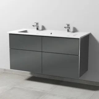 Sanipa 3way Keramik-Set Venticello Keramik-Doppelwaschtisch und Unterbau mit 4 Auszügen, Anthrazit-G BS32979