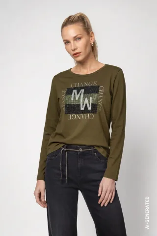 monari - Langarmshirt mit Schmuckdetails olive - Gr. - 36